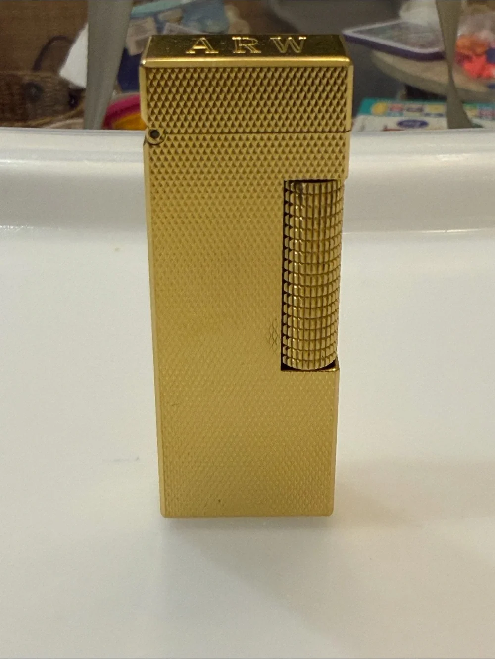 Vintage Dunhill Rollagas Gold Plated Lighter - Barley Pattern - Swiss Made